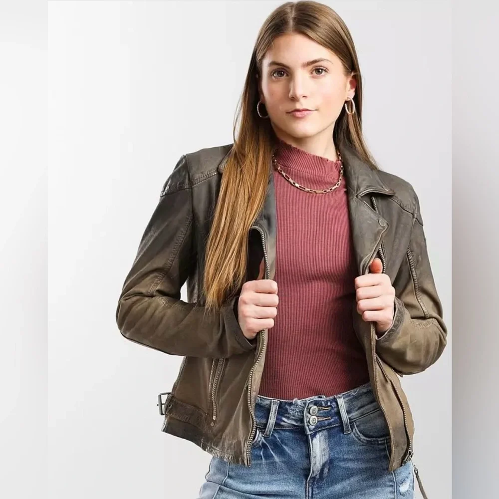 Mauritius | Karyn Leather Jacket | Taupe Ombré | 6